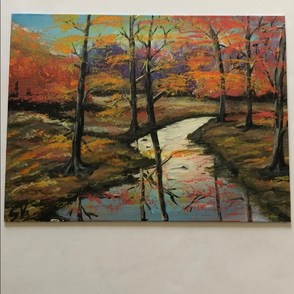 Fall in the meadow, acrylic painting
